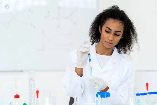 Young Researcher Injecting Liquid Test Tube While Working Laboratory — Stock Photo, Image