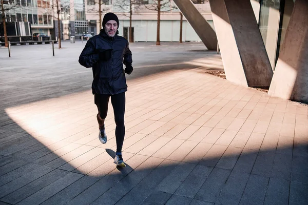 Mature Man Jogging Bridge Sunny Day — Stock Photo, Image