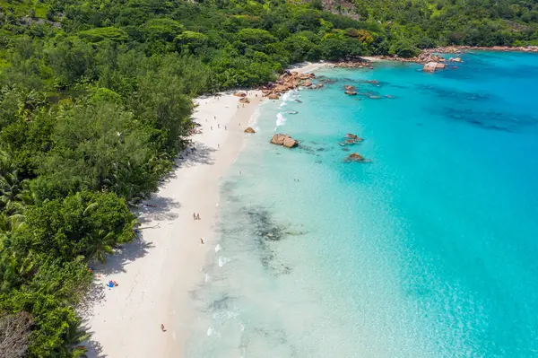 Seychelles Ilha Praslin Vista Aérea Anse Lazio Praia Areia Com — Fotografia de Stock