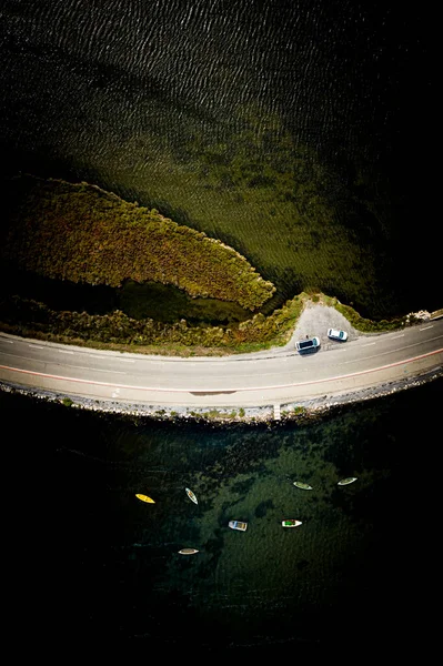 Aerial View Highway Stretching Bank Rhone River — Stock Photo, Image