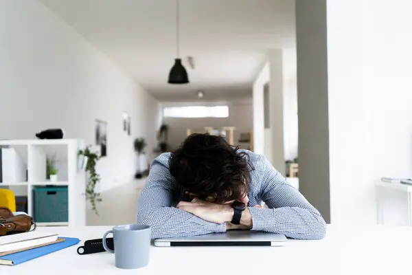 Tired Businessman Sleeping Laptop Creative Office — Stock Photo, Image