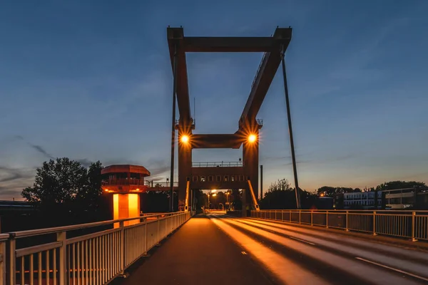 Allemagne Hambourg Pont Reiherstieg Illuminé Crépuscule — Photo