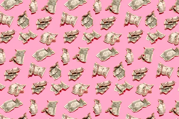 Pattern Crumpled One Dollar Bills Lying Pink Background — Stock Photo, Image