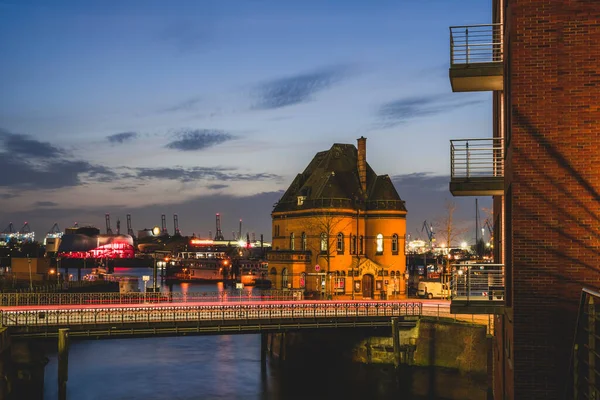 Germania Amburgo Edificio Della Polizia Idrica Speicherstadt Tramonto — Foto Stock