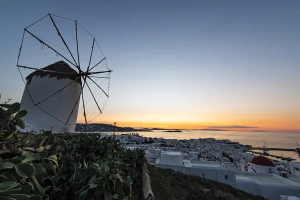 Greece Mykonos Horta Bonis Windmill Sunset — Stock Photo, Image