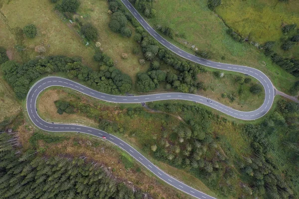 Drone Vista Della Strada Tortuosa Nella Foresta Nera — Foto Stock