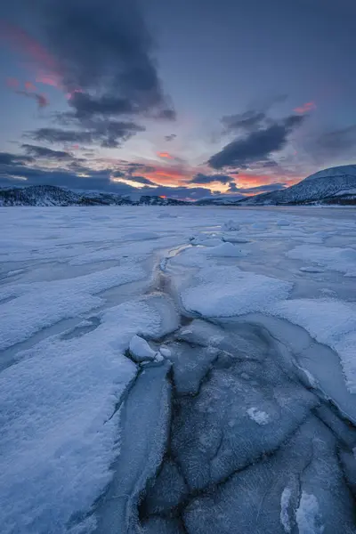 Noruega Tromso Lago Congelado Ilha Senja Nascer Sol — Fotografia de Stock