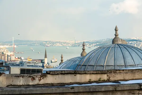 Turkey Istanbul Dome Suleymaniye Mosque Bosphorus Strait Background — Stock Photo, Image