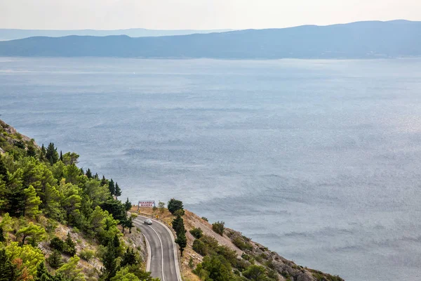 Baía Makarska Riviera Com Estrada Costeira Primeiro Plano — Fotografia de Stock