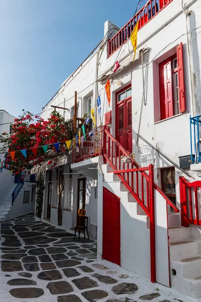 Greece South Aegean Horta Alley Stretching White Washed Houses — Stock Photo, Image