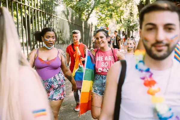 Female Male Protesters Equal Rights Marching Street — Stock Photo, Image