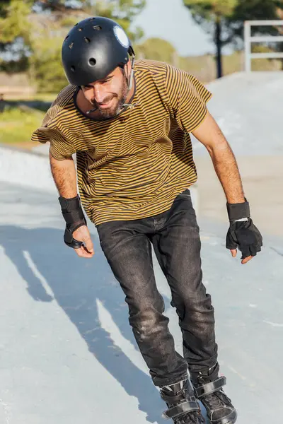 Mid Adult Man Sports Helmet Roller Skating Park — Stock Photo, Image