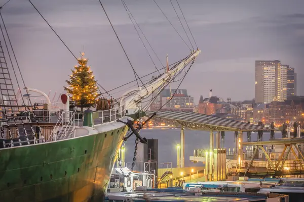 Germany Hamburg Christmas Tree Museum Ship — Stock Photo, Image