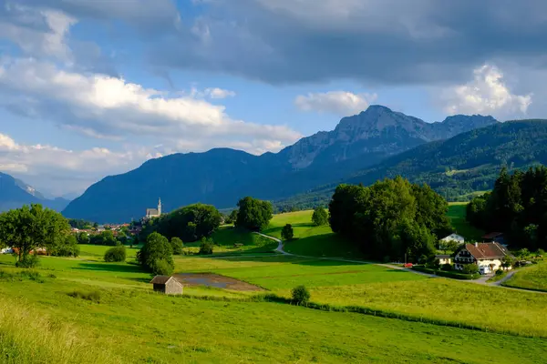 Germany Bavaria Chiemgau Idyllic Lush Green Mountain Scenery — Stock Photo, Image