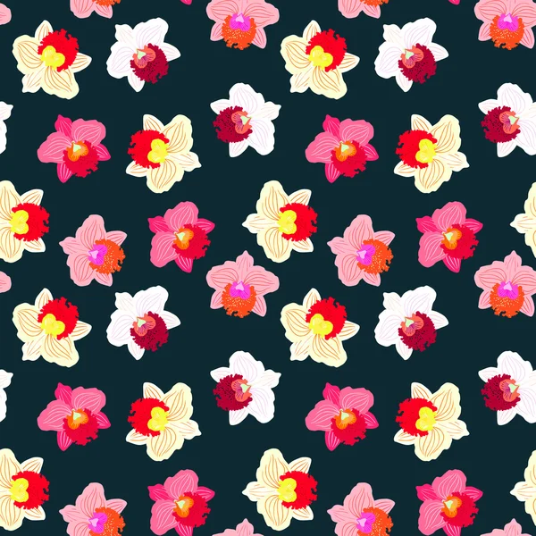 Patrón tropical floral con flores de orquídea — Vector de stock