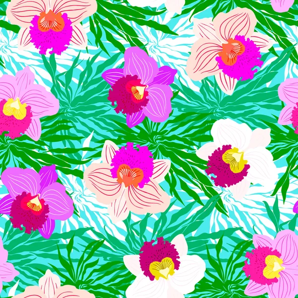 兰花花的热带花卉图案 — 图库矢量图片