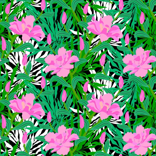 Tropiska mönster med djungel blommor — Stock vektor