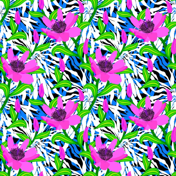 Tropical pattern with jungle flowers — Stockvector