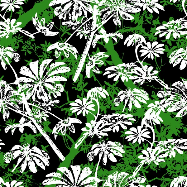 Pattern with tropical trees and leaves — Stock Vector