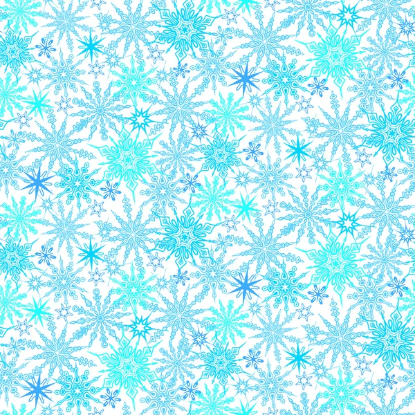 Patrón de invierno con varios copos de nieve que caen — Vector de stock