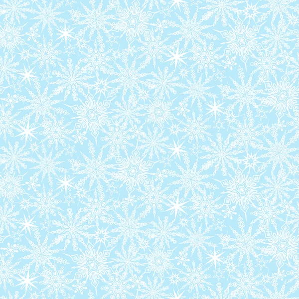 Patrón de invierno con varios copos de nieve que caen — Vector de stock