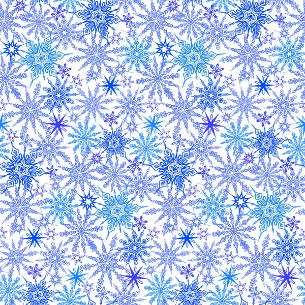 Patrón de invierno con varios copos de nieve que caen — Vector de stock