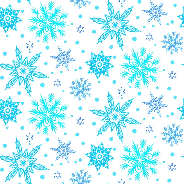 Winter pattern with various falling snowflakes — Stock Vector