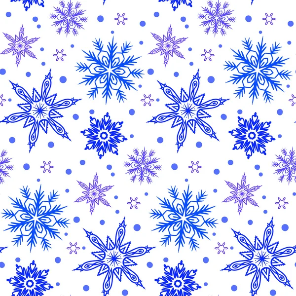 Winter pattern with various falling snowflakes — Stock Vector