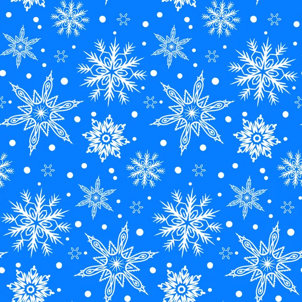 Winter pattern with various falling snowflakes — Stock Vector