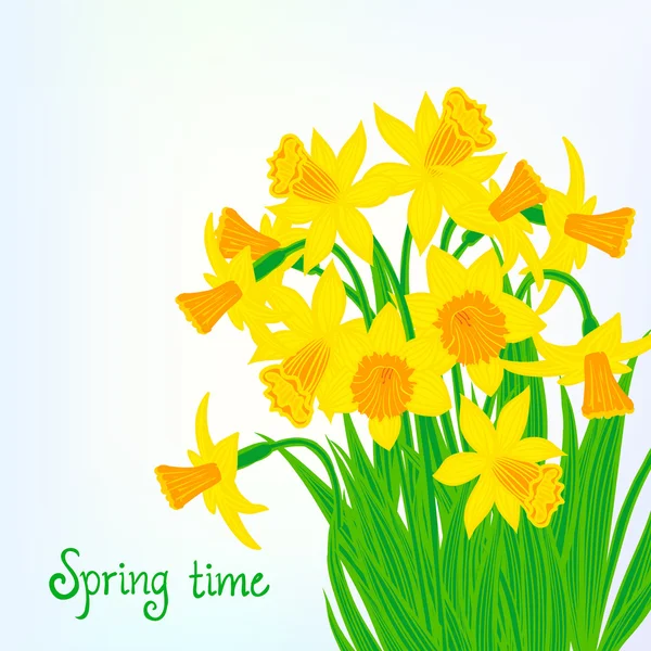 Fondo de la tarjeta de primavera con narcisos — Vector de stock