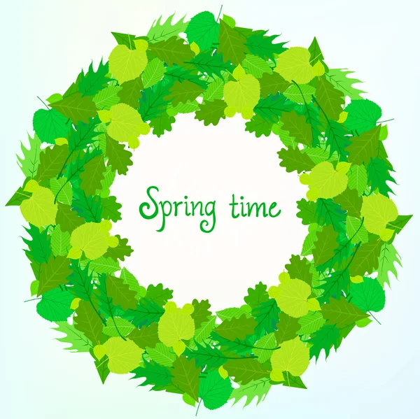 Spring card background with wreath of leaves — Stock Vector