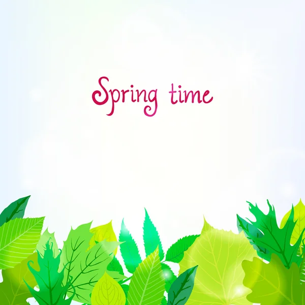 Frühling Karte Hintergrund mit grünen Blättern — Stockvektor