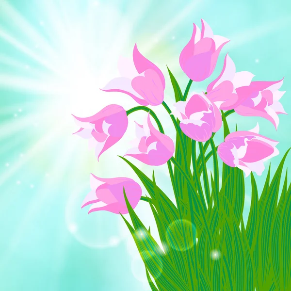 Wiosną kartę tło słońce i tulipany — Wektor stockowy