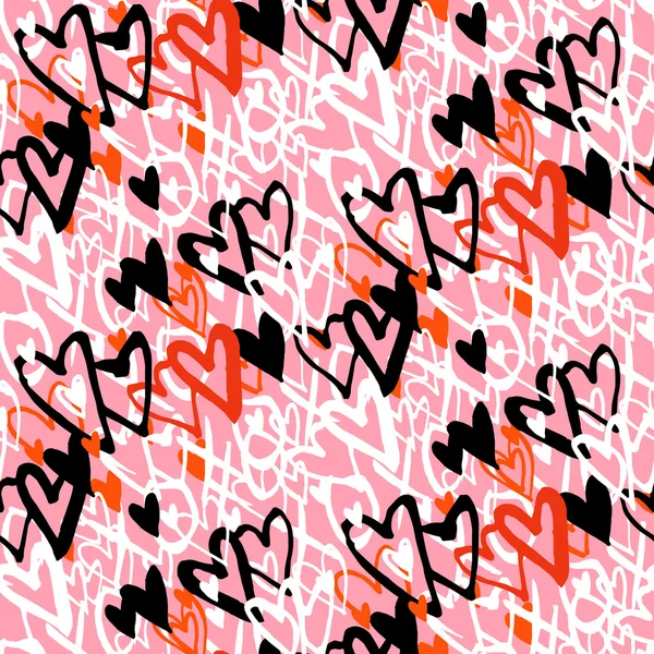 Pattern with hand painted hearts — Stock Vector