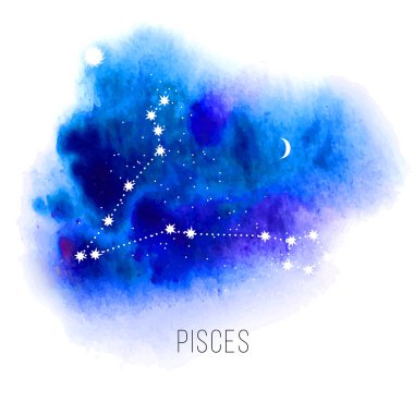 Astrology sign Pisces on watercolor background clipart