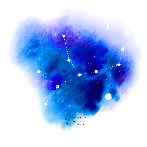 Astrology sign virgo on blue watercolor background — Stockvector