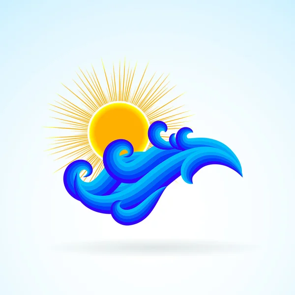 Sun wave ocean illlustration — Stock Vector