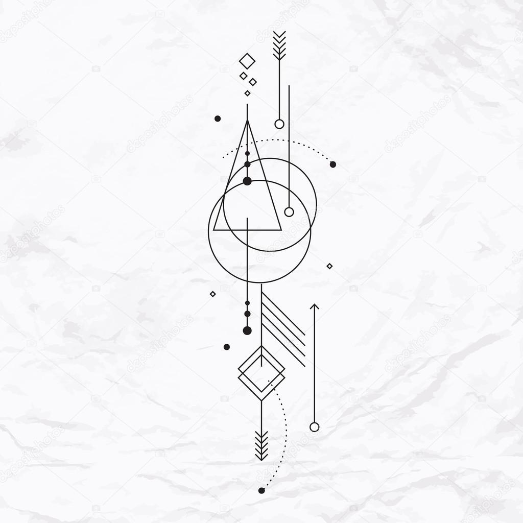 Vector geometric alchemy symbol with eye, sun, moon, shapes and abstract occult and mystic signs. Linear logo and spiritual design. Concept of imagination, magic, creativity, religion, astrology