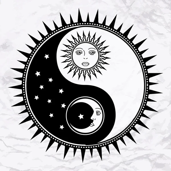 Yin yang symbol with moon and sun — Stock vektor