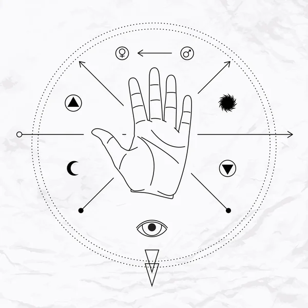 Palm with symbols — 스톡 벡터