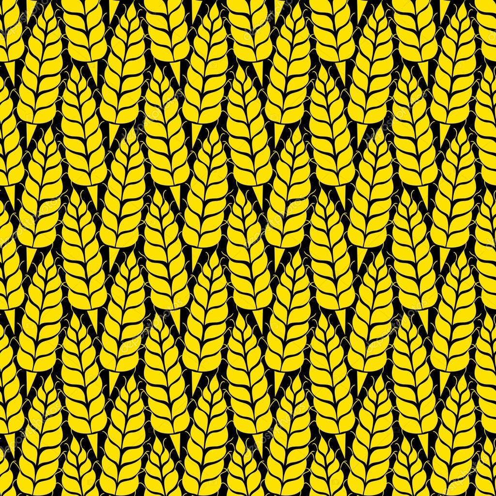 Vector seamless pattern with silhouettes of wheat ears. Whole grain, natural, organic background for bakery package, bread products. Vector illustration of growing rye field. Barley, corn texture.