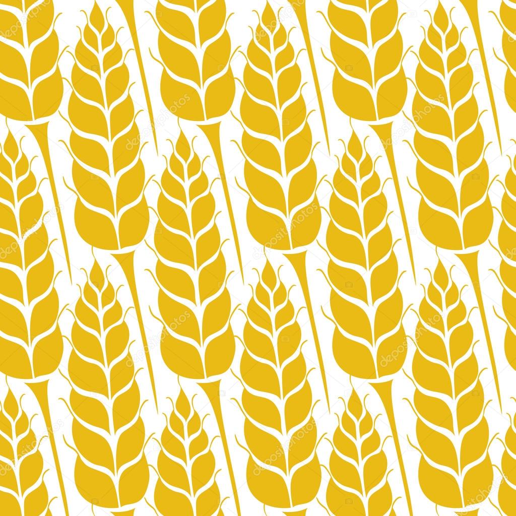 Vector seamless pattern with silhouettes of wheat ears. Whole grain, natural, organic background for bakery package, bread products. Vector illustration of growing rye field. Barley, corn texture.