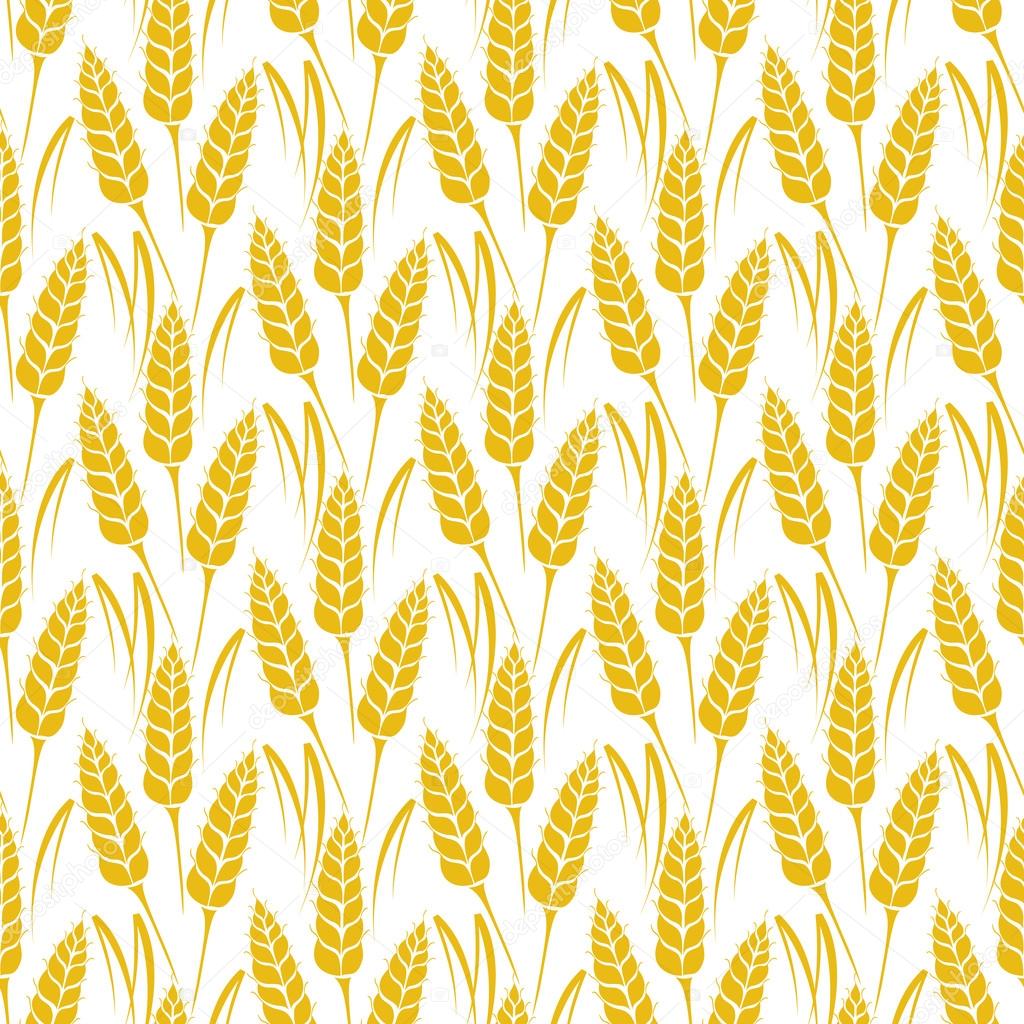 Vector seamless pattern with silhouettes of wheat ears. Whole grain, natural, organic background for bakery package, bread products. Vector illustration of growing rye field. Barley, corn texture.
