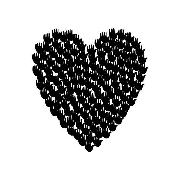 Illustrazione di grande forma di cuore pieno di mani — Vettoriale Stock