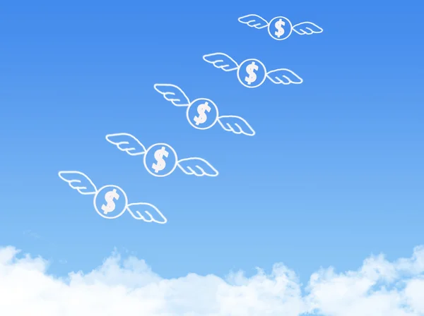 Pengar flyga på moln formade, dream koncept — Stockfoto