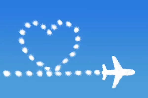 Σύννεφο Σχήμα Καρδιάς Αεροπλάνο Στον Γαλάζιο Ουρανό — Φωτογραφία Αρχείου