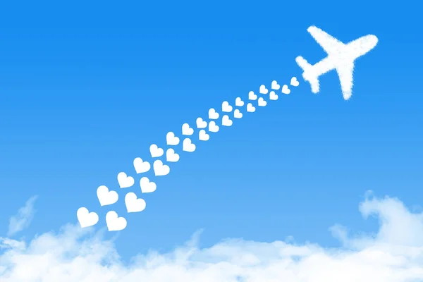 Miłość Chmura Koncepcja Chmura Kształt Samolot — Zdjęcie stockowe