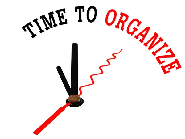 The words Time to Organize on a white clock — Stock Photo, Image