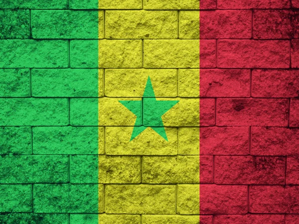Vlag van Senegal geschilderd op een grunge bakstenen muur — Stockfoto