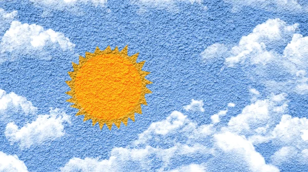 Sun and clouds paint shape form on cement wall — Stock Photo, Image